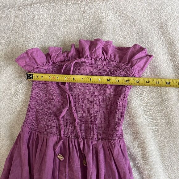 Free People Midi Dress Lush Life Linen Strapless Smocked Opera Mauve Size M New - Picture 3 of 11